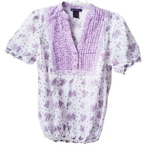 Vintage Fire Los Angeles White Purple Floral Skirt Sleeve Top